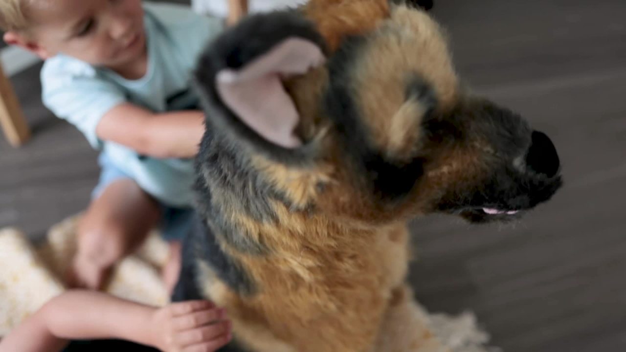 thumbnail video image 2 of Melissa & Doug Giant German Shepherd - Lifelike Stuffed Animal Dog  (over 2 feet tall), 2 of 10
