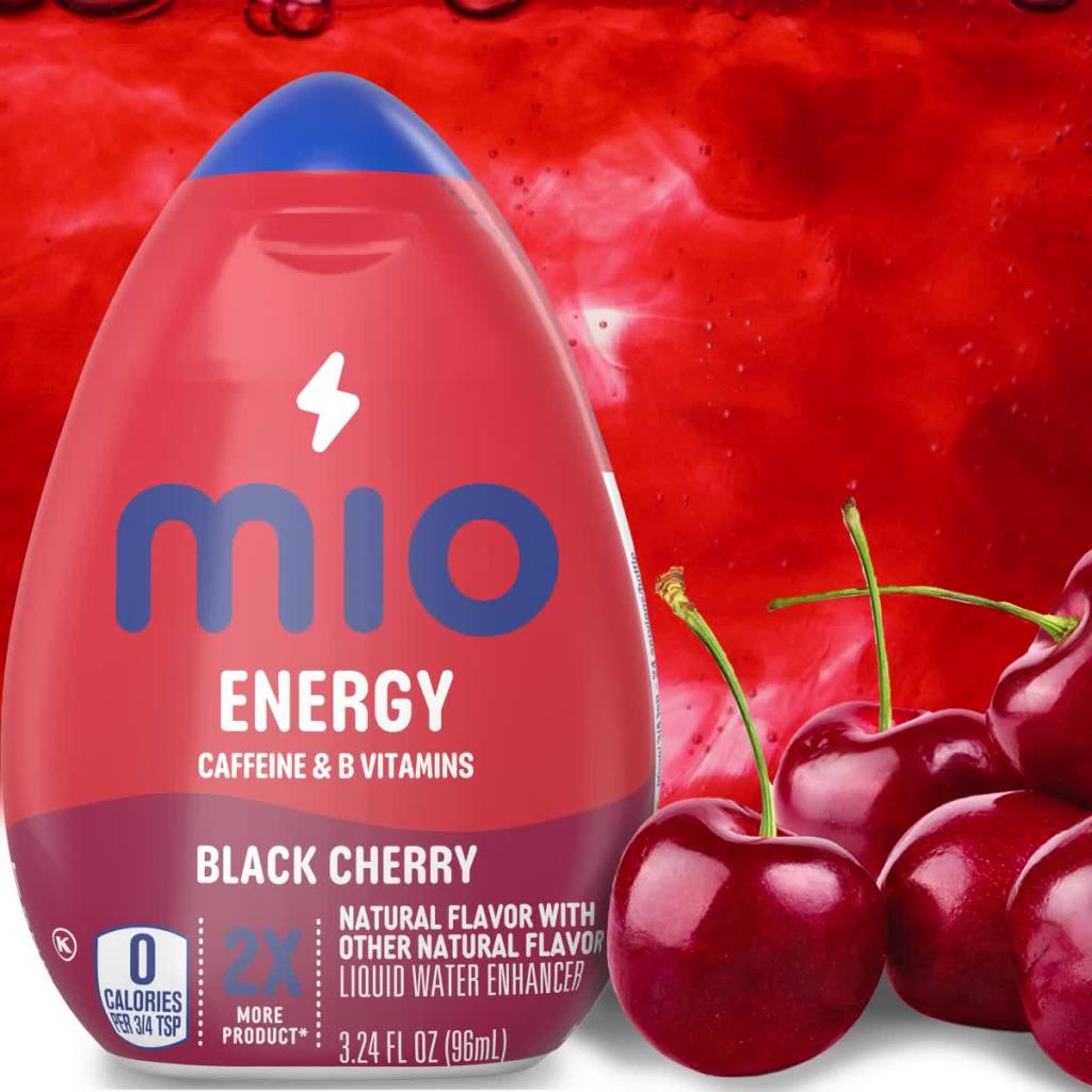 thumbnail video image 3 of MiO Energy Black Cherry Sugar Free Water Enhancer with 2X More, 3.24 fl oz Big Bottle, Liquids, 3 of 20
