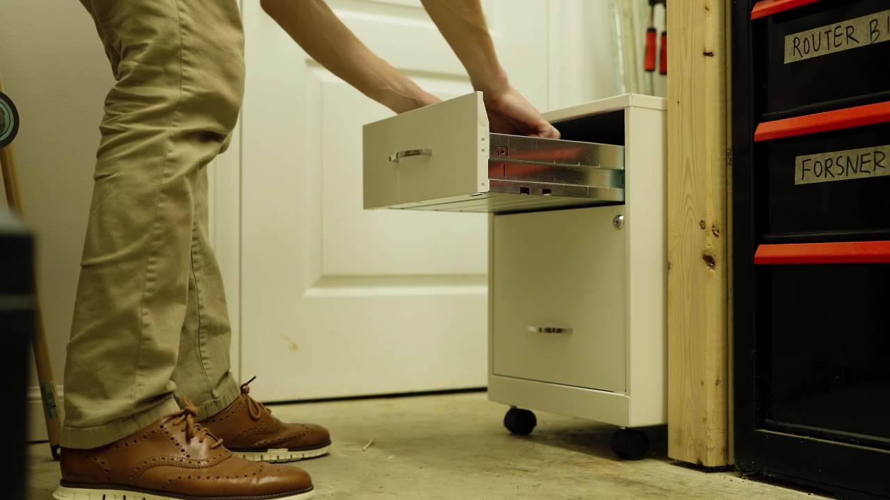 thumbnail video image 2 of Space Solutions 18" Deep 2 Drawer Letter Width Mobile Vertical File Cabinet with Accessory Drawer, Navy, 2 of 19