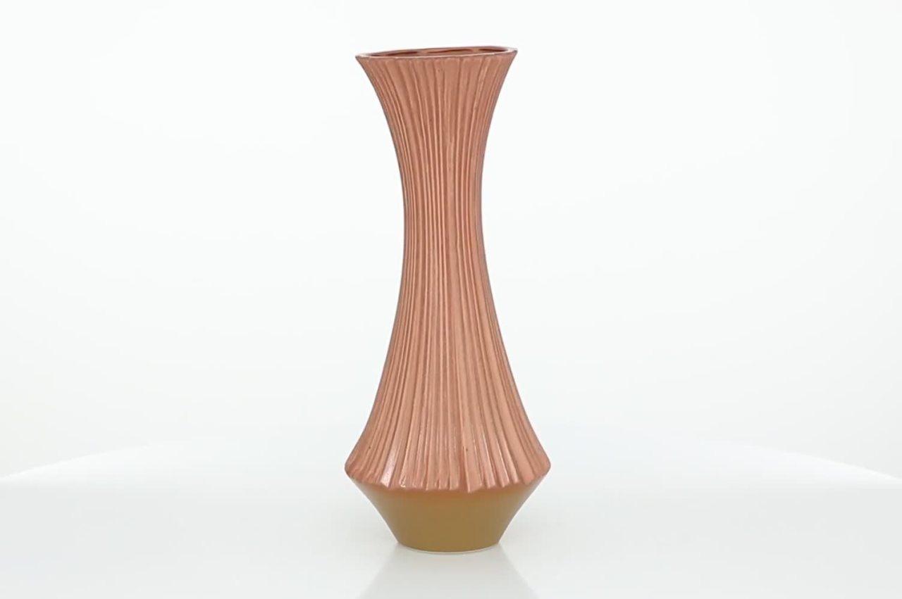 thumbnail video image 2 of DecMode 20" Ribbed Orange Ceramic Vase, 2 of 9