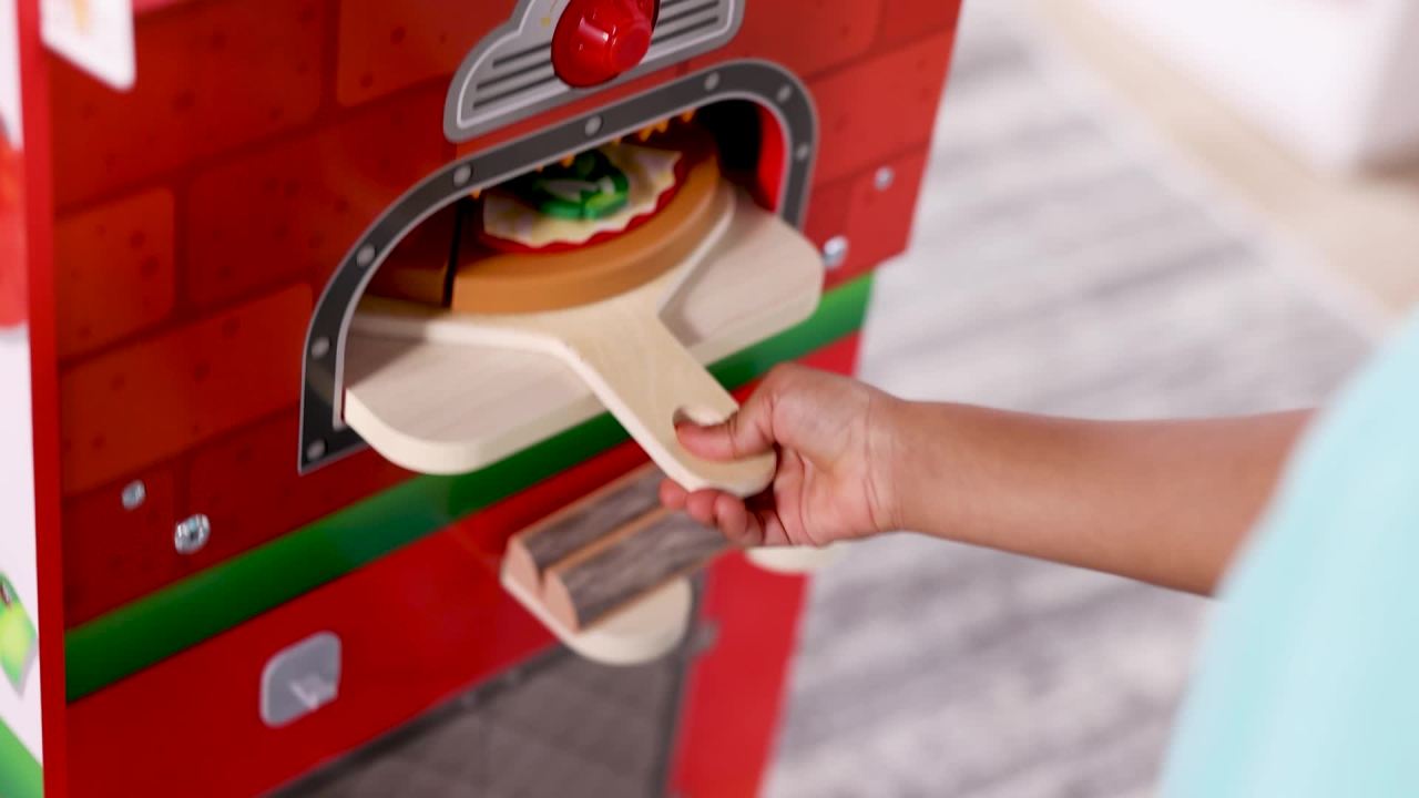 thumbnail video image 2 of Melissa & Doug Wooden Pizza Food Truck Activity Center with Play Food, for Boys and Girls 3+, 2 of 5