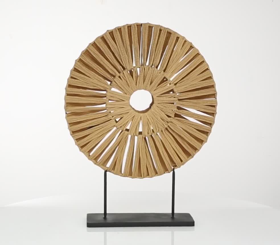 thumbnail video image 2 of 22" x 29" Brown Plastic Rattan Handmade Abstract Sculpture with Black Stand, by DecMode, 2 of 7