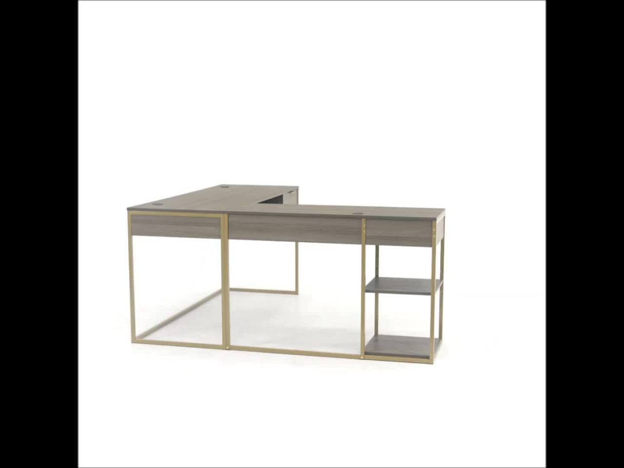 thumbnail video image 2 of Sauder International Lux L-Shaped Desk, Diamond Ash Finish, 2 of 12