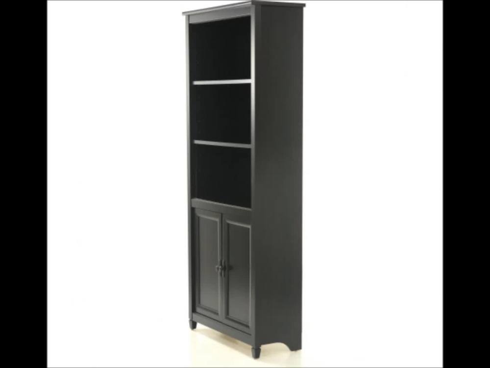 Sauder Edge Water Library Bookcase with Doors, Estate Black Finish