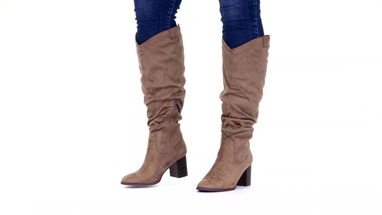 thumbnail video image 2 of Journee Womens Aneil Wide Width Wide Calf Stacked Heel Knee High Boots, 2 of 10