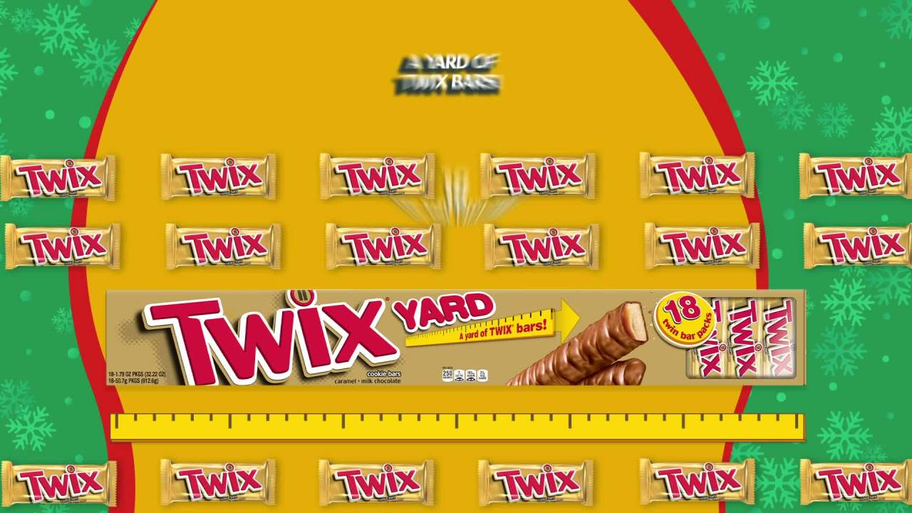 thumbnail video image 2 of Twix Yard Christmas Full Size Chocolate Candy Bars - 18 bars per pack, 2 of 13