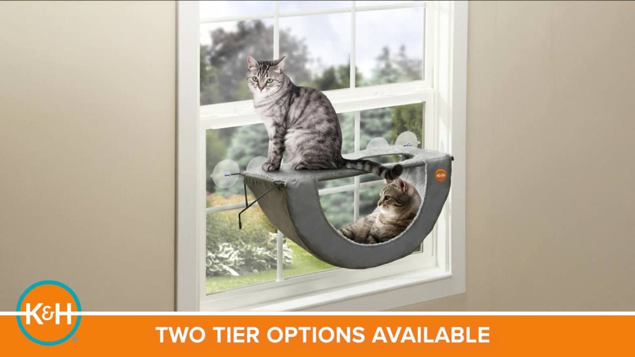 thumbnail video image 2 of K&H Pet Products EZ Mount Window Hammock Cat Perch Kitty Sill Window Bed Gray 23 X 12 X 9 Inches, 2 of 8