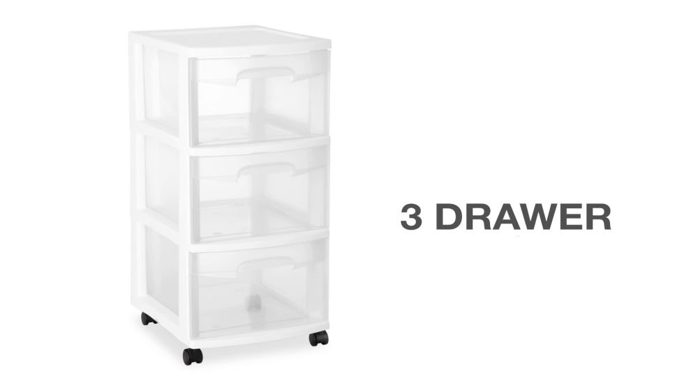 Sterilite 3 Drawer Plastic Cart, Black with Clear Drawers, Adult - image 2 of 8