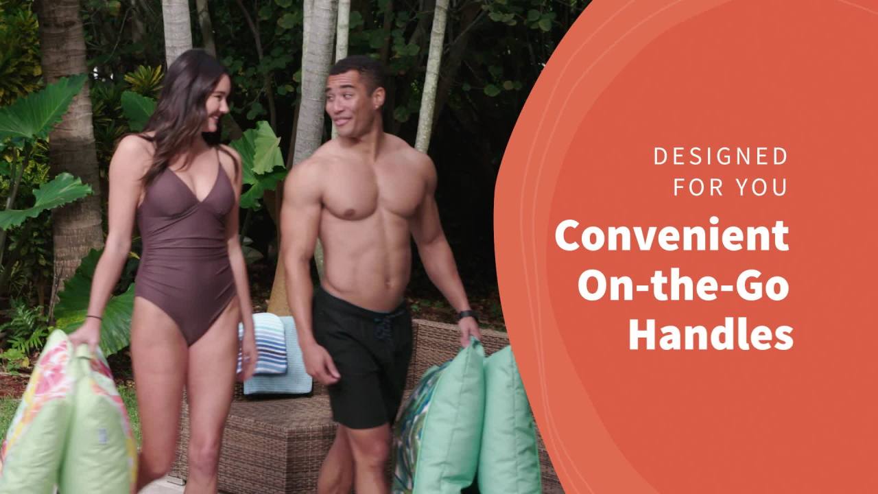 thumbnail video image 2 of Big Joe Kona Hammock No Inflation Needed Pool Lounger with Headrest, Blurred Blue Double Sided Mesh, Quick Draining Fabric, 4 feet Big, 2 of 9