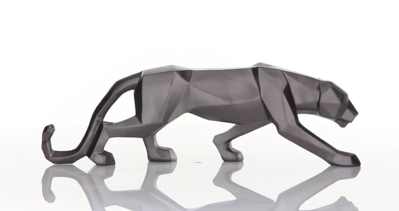 thumbnail video image 2 of 18" x 6" Silver Polystone Leopard Sculpture, by CosmoLiving by Cosmopolitan, 2 of 10