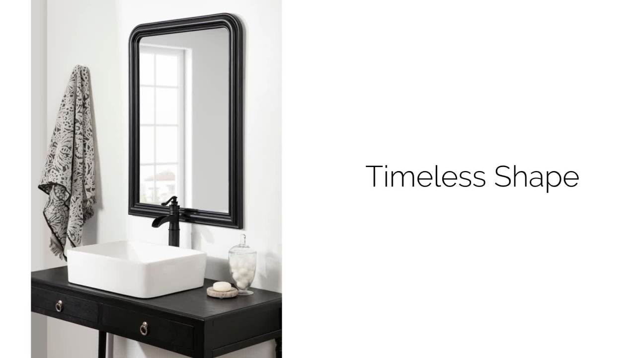 thumbnail video image 2 of Kate and Laurel Kinsman Traditional Rounded Arched Wall Mirror, 26 x 36, Black, Decorative Contemporary Tall Wood Mirror with Radius Corners for Vertical or Horizontal Display, 2 of 8
