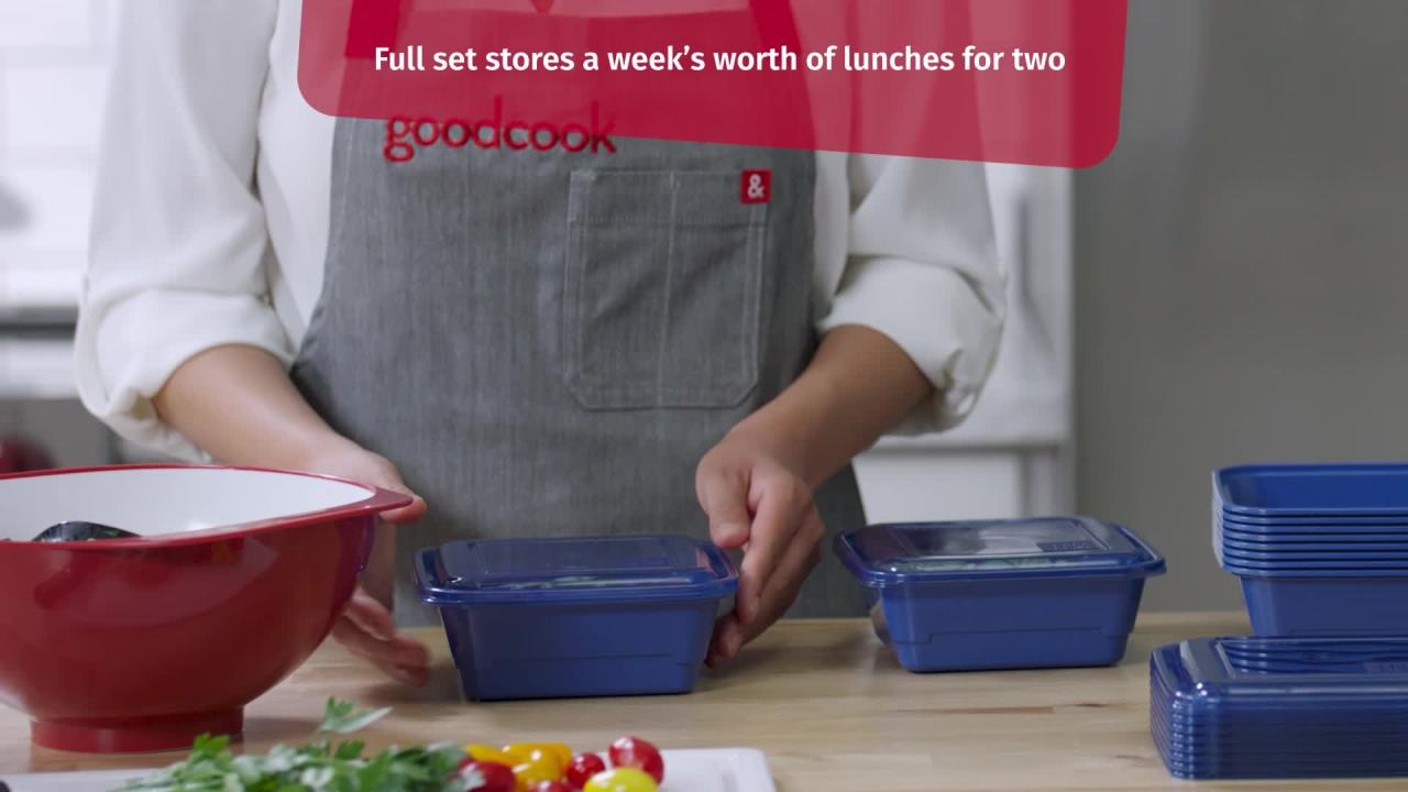 thumbnail video image 2 of GoodCook Meal Prep 3 Cup Square, 20-Piece, Blue, Made Without BPA Plastic, 2 of 21