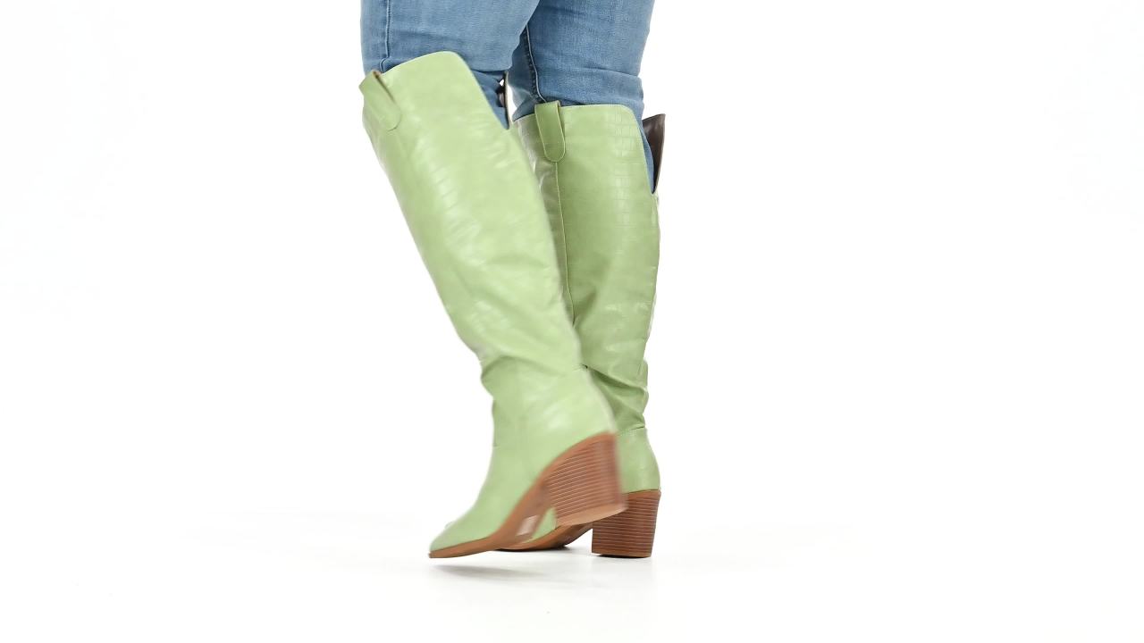 thumbnail video image 2 of Journee Womens Therese  Wide Width Wide Calf Tru Comfort Foam Stacked Heel Knee High Boots, 2 of 10