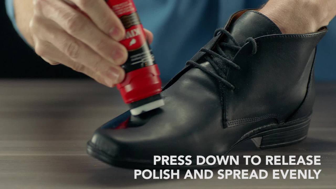 thumbnail video image 2 of KIWI Instant Shine & Protect, Black Liquid Shoe Polish, 2.5 oz (1 Bottle with Sponge Applicator), 2 of 13