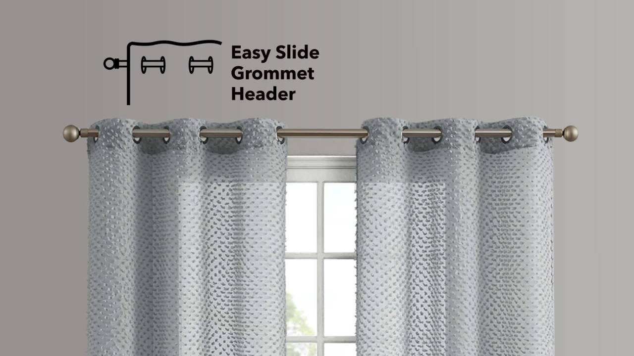 thumbnail video image 2 of Mia Embellished Grommet Sheer Curtain Drape Panels, Set of 2 with Tiebacks, Rose Pink, 38" x 63", 2 of 2