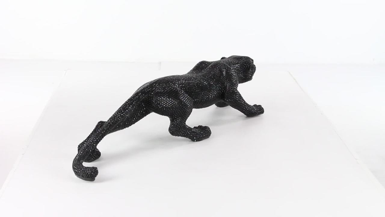 thumbnail video image 2 of 42" x 11" Black Polystone Leopard Sculpture with Carved Faceted Diamond Exterior, by DecMode, 2 of 10