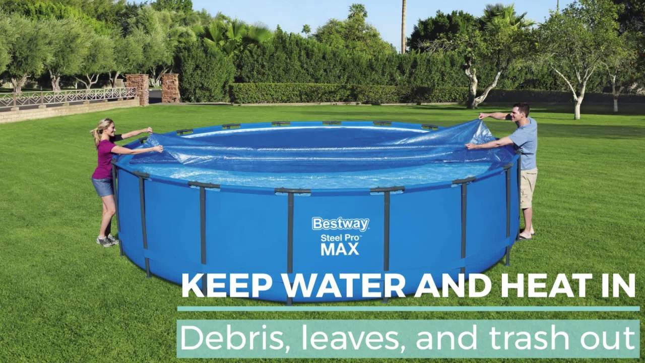 thumbnail video image 2 of Flowclear: 12' Solar Pool Cover - Round Above Ground Pool Protector, Clean Water Maintenance Accessory, Solar Energy Heats Water, Keep Out Debris, 2 of 9