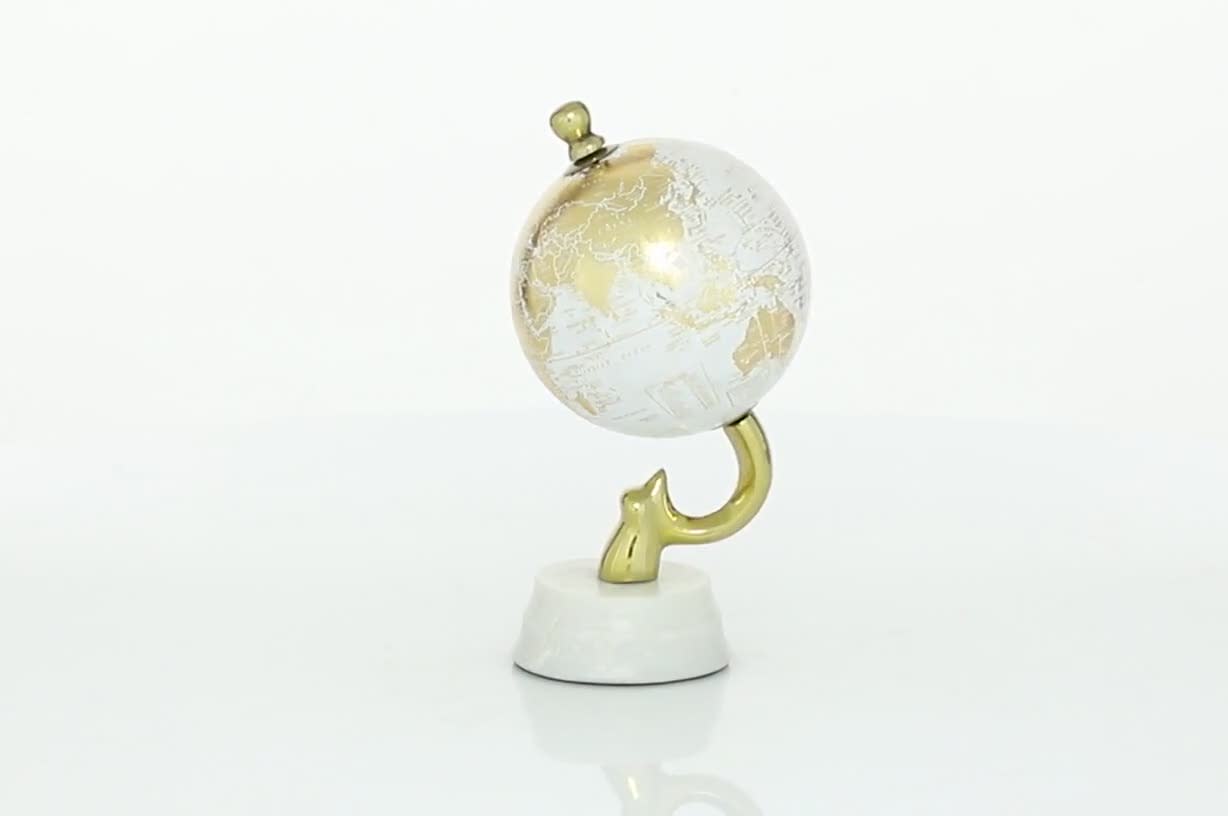 thumbnail video image 2 of DecMode 5" Gold Globe with Marble Base, 2 of 10