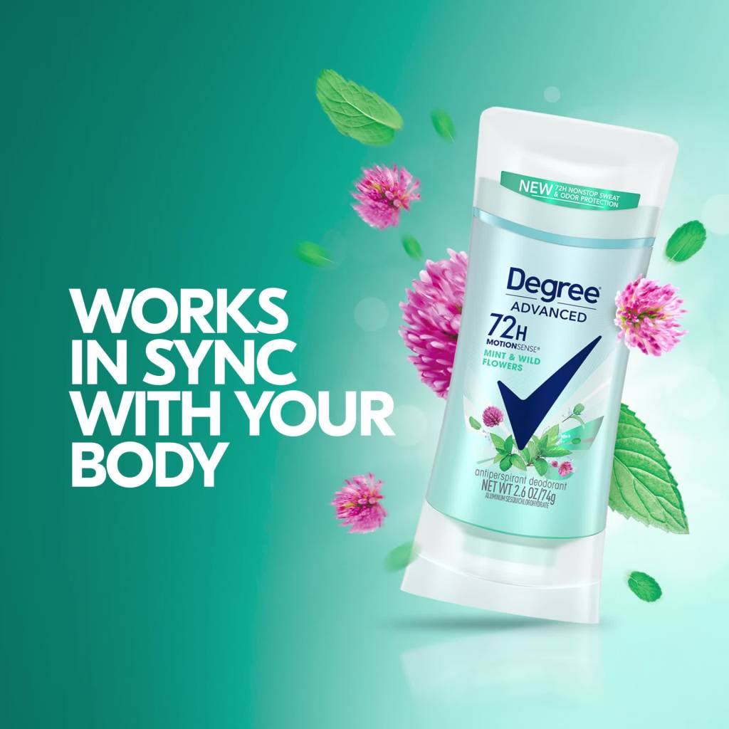 thumbnail video image 2 of Degree Advanced Antiperspirant Deodorant Mint & Wild Flowers, 2.6 oz, 2 of 5