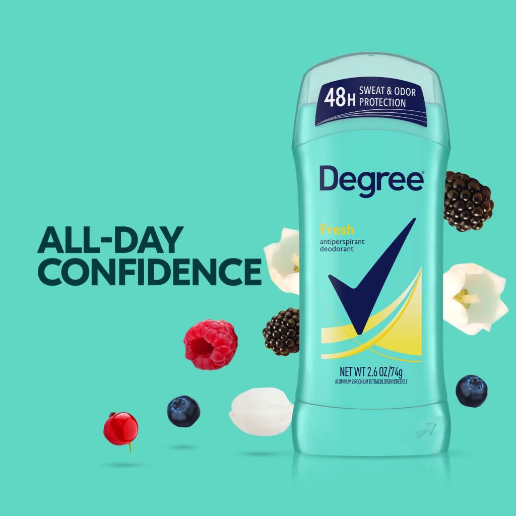 thumbnail video image 2 of Degree Long Lasting Dry Antiperspirant Deodorant Stick, Fresh, 2.6 oz, 2 of 7