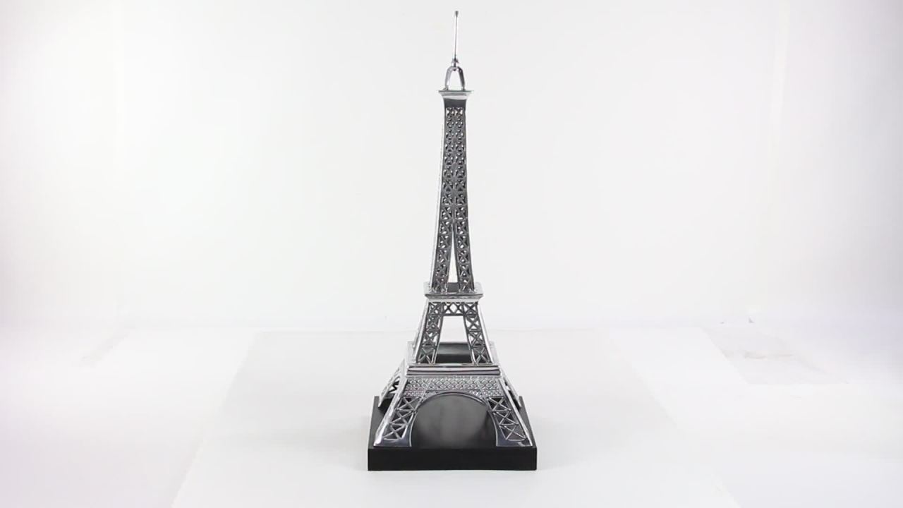 thumbnail video image 2 of 16" x 42" Silver Aluminum Metal Eiffel Tower Sculpture, by DecMode, 2 of 11