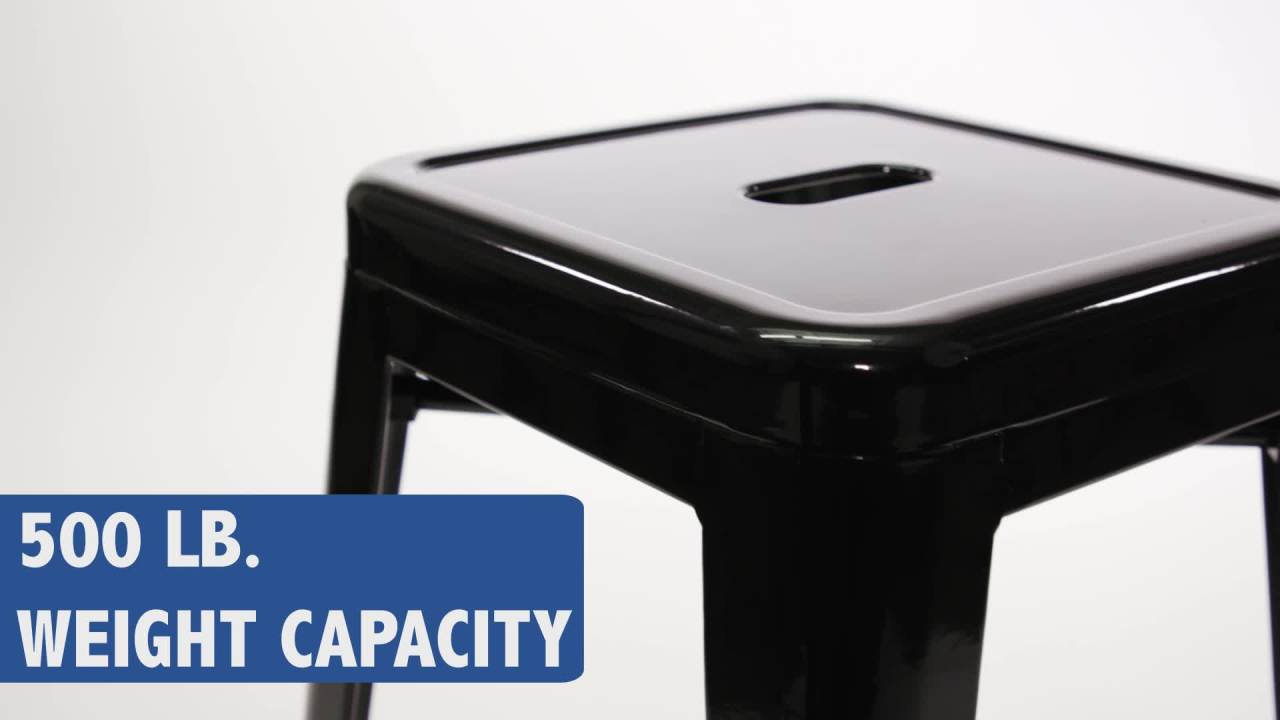 thumbnail video image 2 of Flash Furniture 4 Pack Commercial Grade 30" High Backless Black Metal Indoor-Outdoor Barstool with Square Seat, 2 of 15