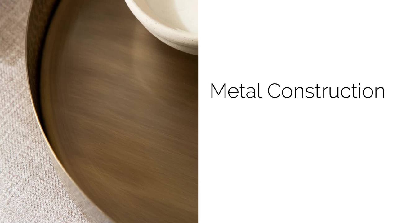 thumbnail video image 2 of Kate and Laurel Samana Modern Glam Round Metal Tray, 17 Inch Diameter, Antique Brass, Circular Polished Decorative Tray with Hammered Surface and Minimalist Handles, 2 of 9