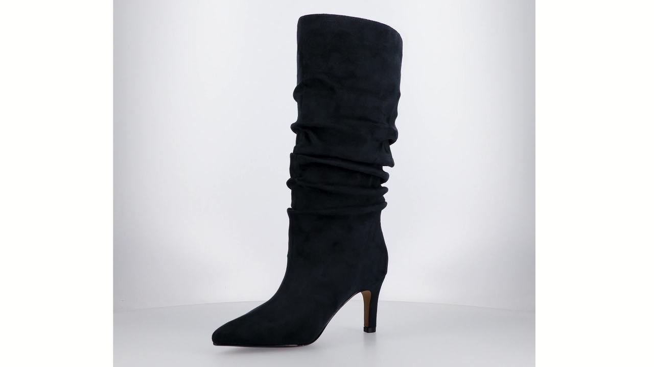 thumbnail video image 2 of Journee Womens Sonnet Stiletto Heel Knee High Slouchy Comfort Dress Boots, 2 of 9