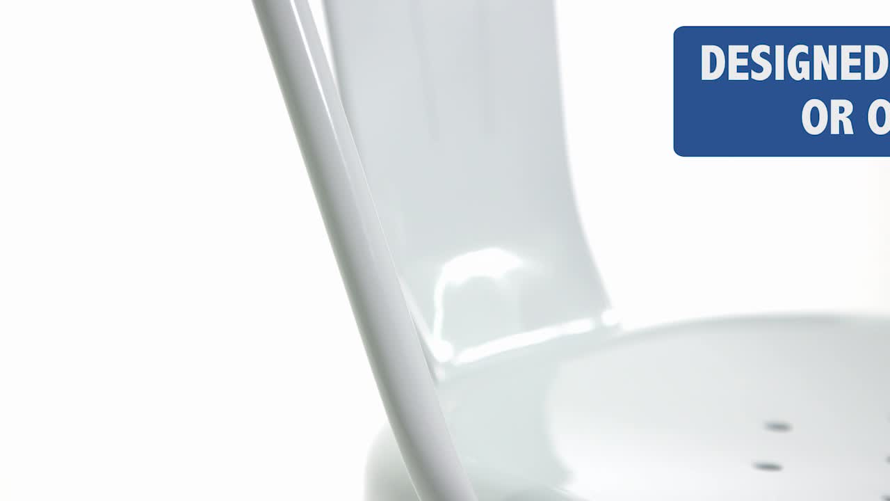 thumbnail video image 2 of Flash Furniture Perry Adult Commercial-Grade Metal Indoor/Outdoor Stackable Dining Chair, White, 2 of 13