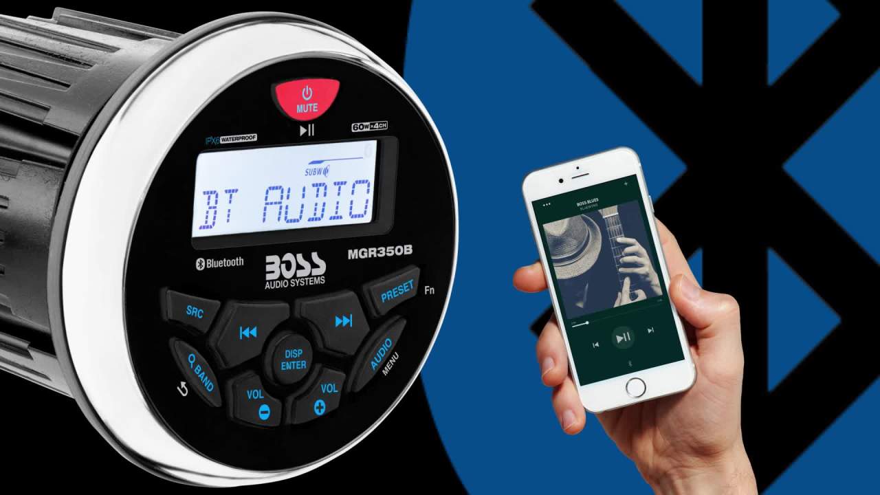 thumbnail video image 2 of BOSS Audio Systems MGR350B Gauge-Style Marine Bluetooth Receiver, Weatherproof Boat Stereo, 2 of 7