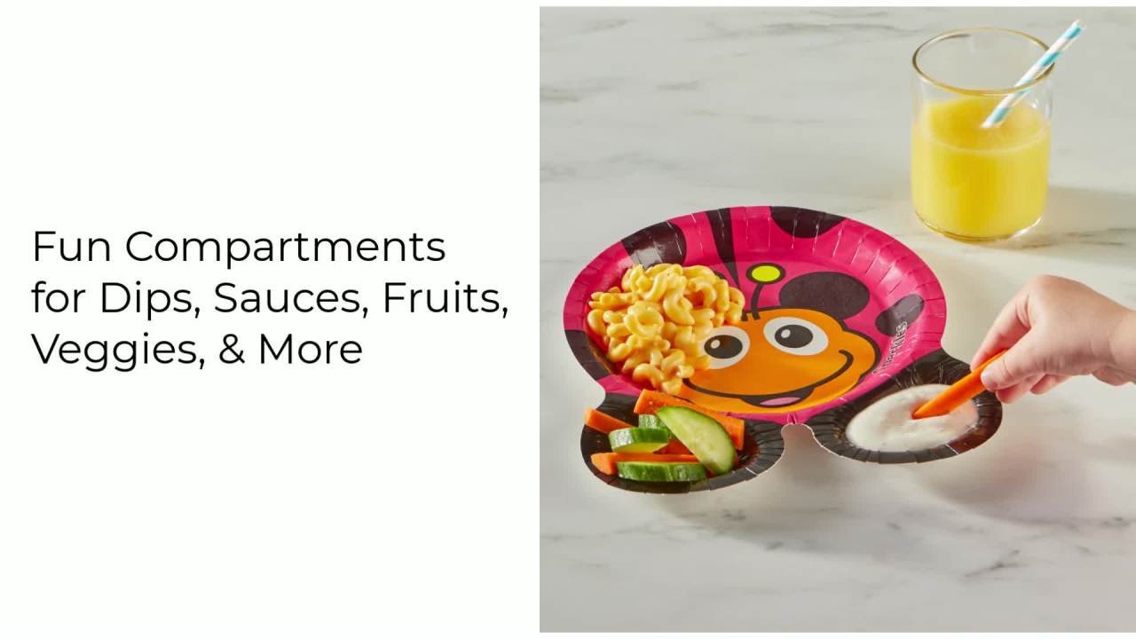 thumbnail video image 2 of Hefty Zoo Pals Paper Plates for Kids, Assorted Animal Designs with Two Dipping Compartments, Multi-Color, 7.75”, 15 Count, 2 of 9