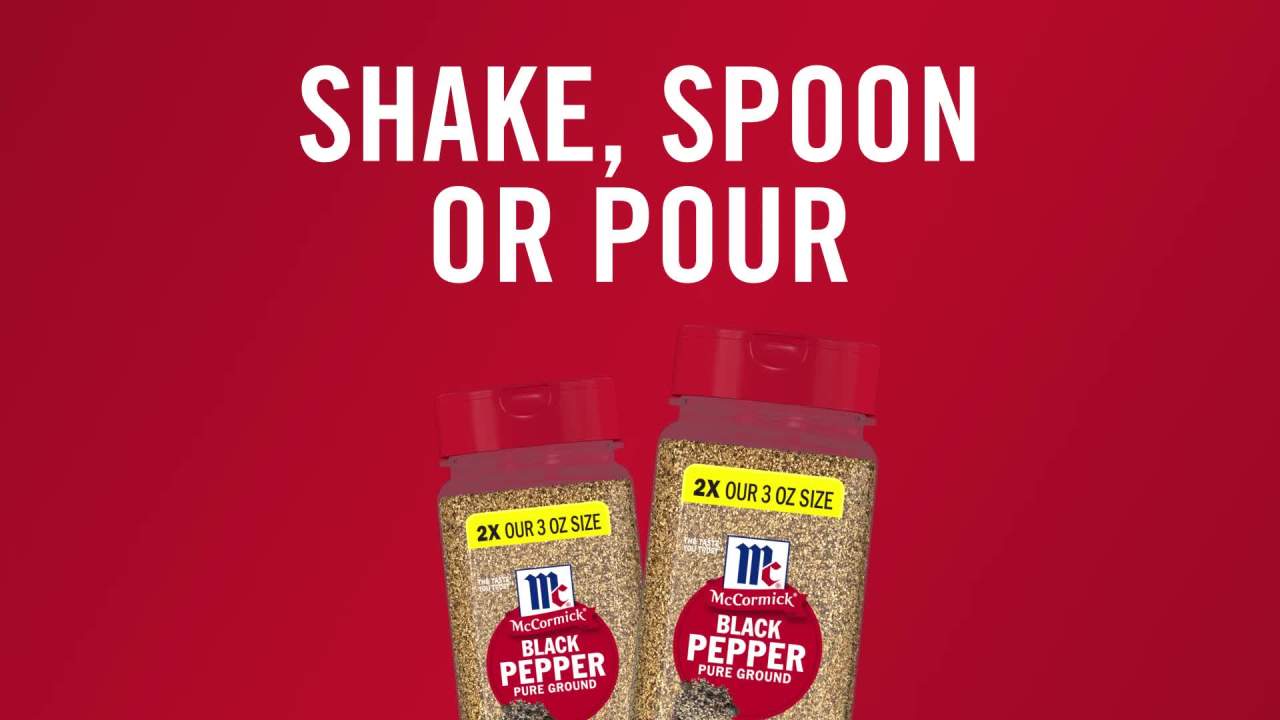 thumbnail video image 2 of McCormick Non-GMO Kosher Pure Ground Black Pepper, 6.0 oz Bottle, 2 of 27