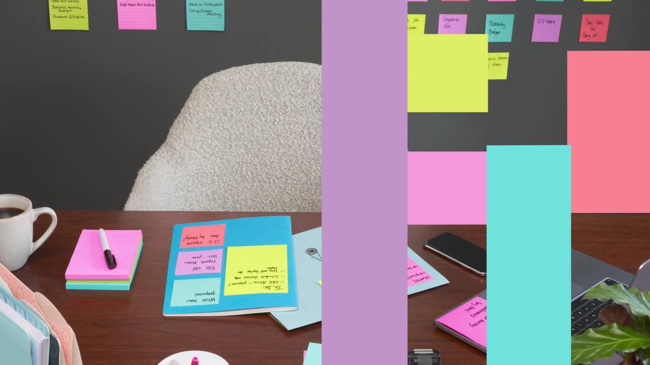 thumbnail video image 2 of Post-it Super Sticky Notes Cube, 3 in x 3 in, Bright Colors, 1 Cube, 2 of 11