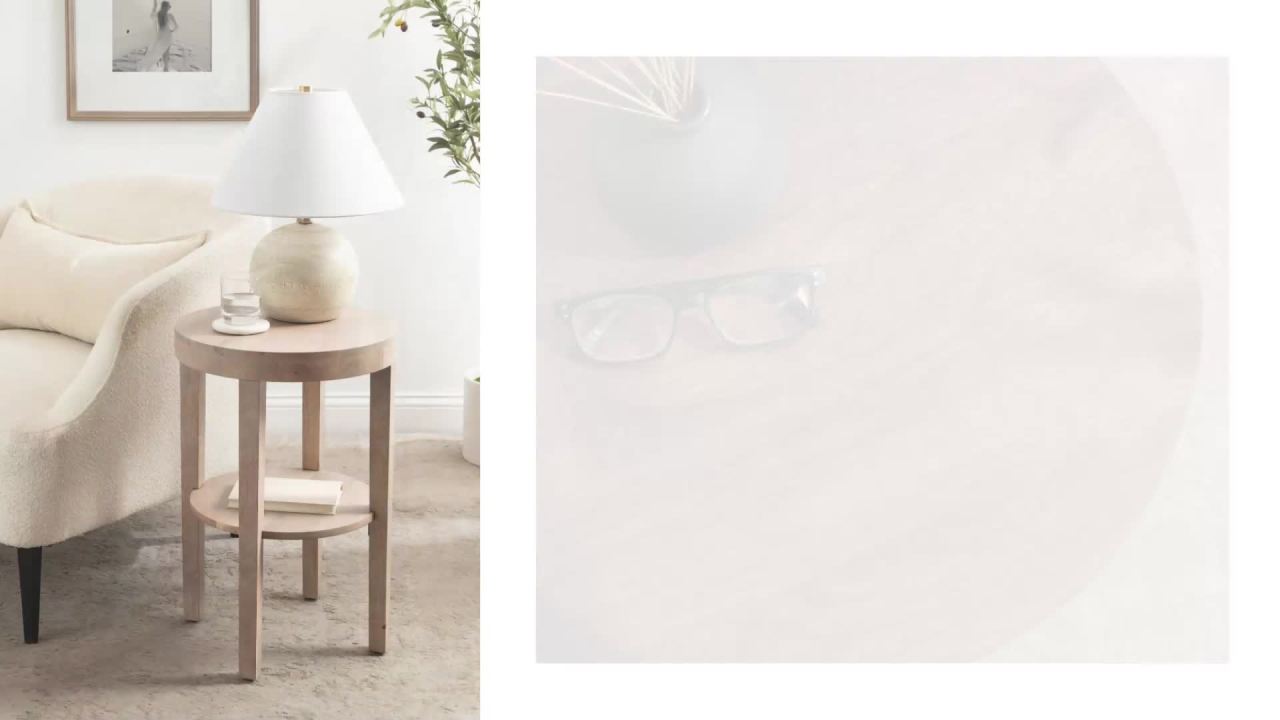 thumbnail video image 2 of Kate and Laurel Talcott Modern Round Wood Side Table, 16 x 16 x 24, Light Natural, Transitional Decorative Two-Tier End Table for Use as a Bedroom Nightstand or Living Room Plant Stand Table, 2 of 11