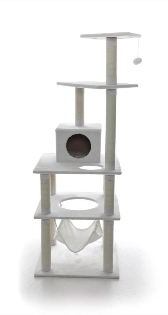 thumbnail video image 2 of TRIXIE Abby Plush 4-Level 63.5" Cat Tree with Sisal Scratching Posts Condo & Cat Toy Cream, 2 of 9