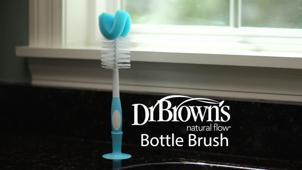 Dr. Brown's Reusable Sponge Baby Bottle Cleaning Brush with Suction Cup Stand, Scrubber and