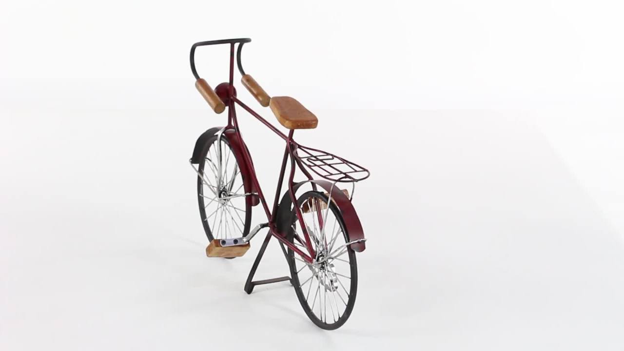 thumbnail video image 2 of 21" x 14" Red Metal Bike Sculpture, by DecMode, 2 of 12