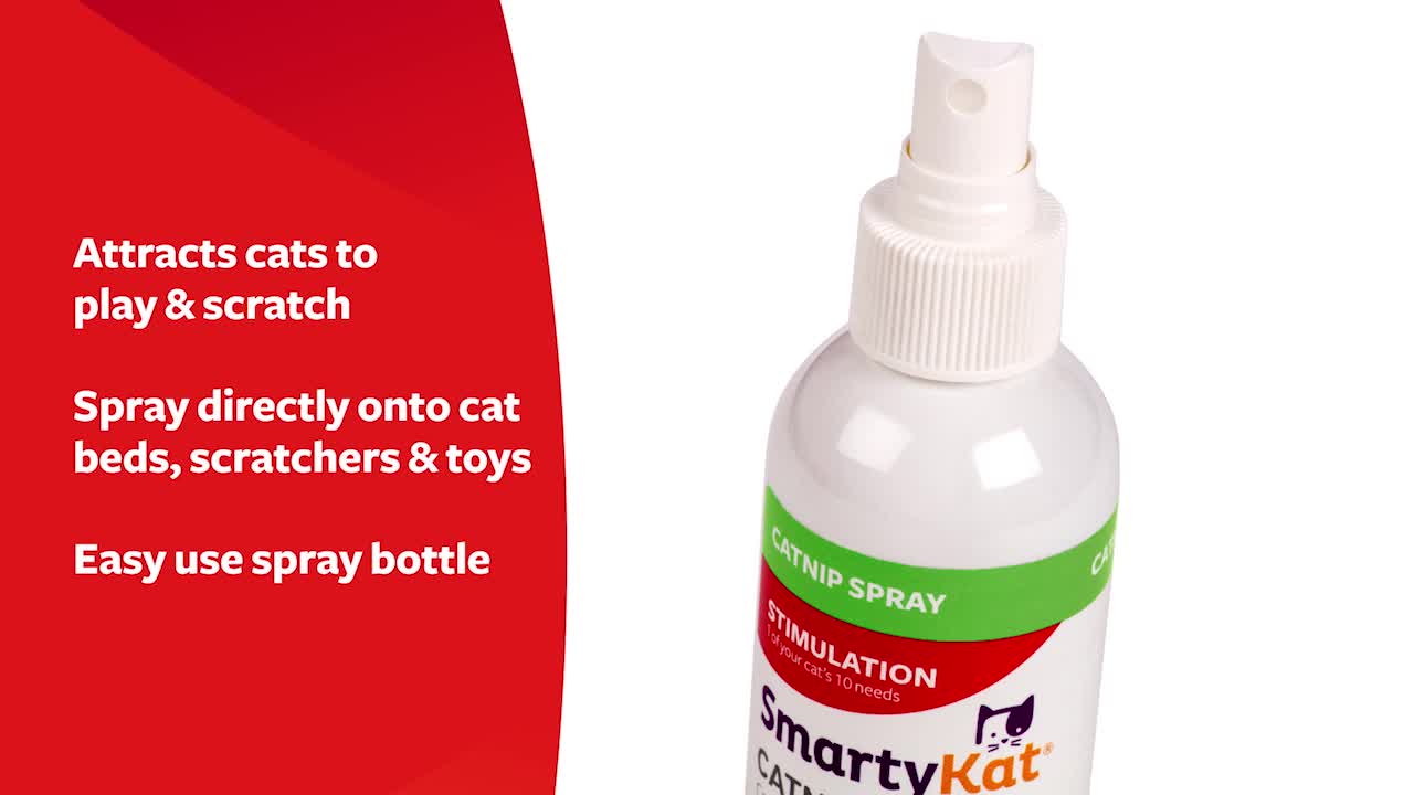 thumbnail video image 2 of SmartyKat Catnip Mist Pure & Potent Catnip-Infused Liquid Catnip Spray for Cats, 7 oz, 2 of 6