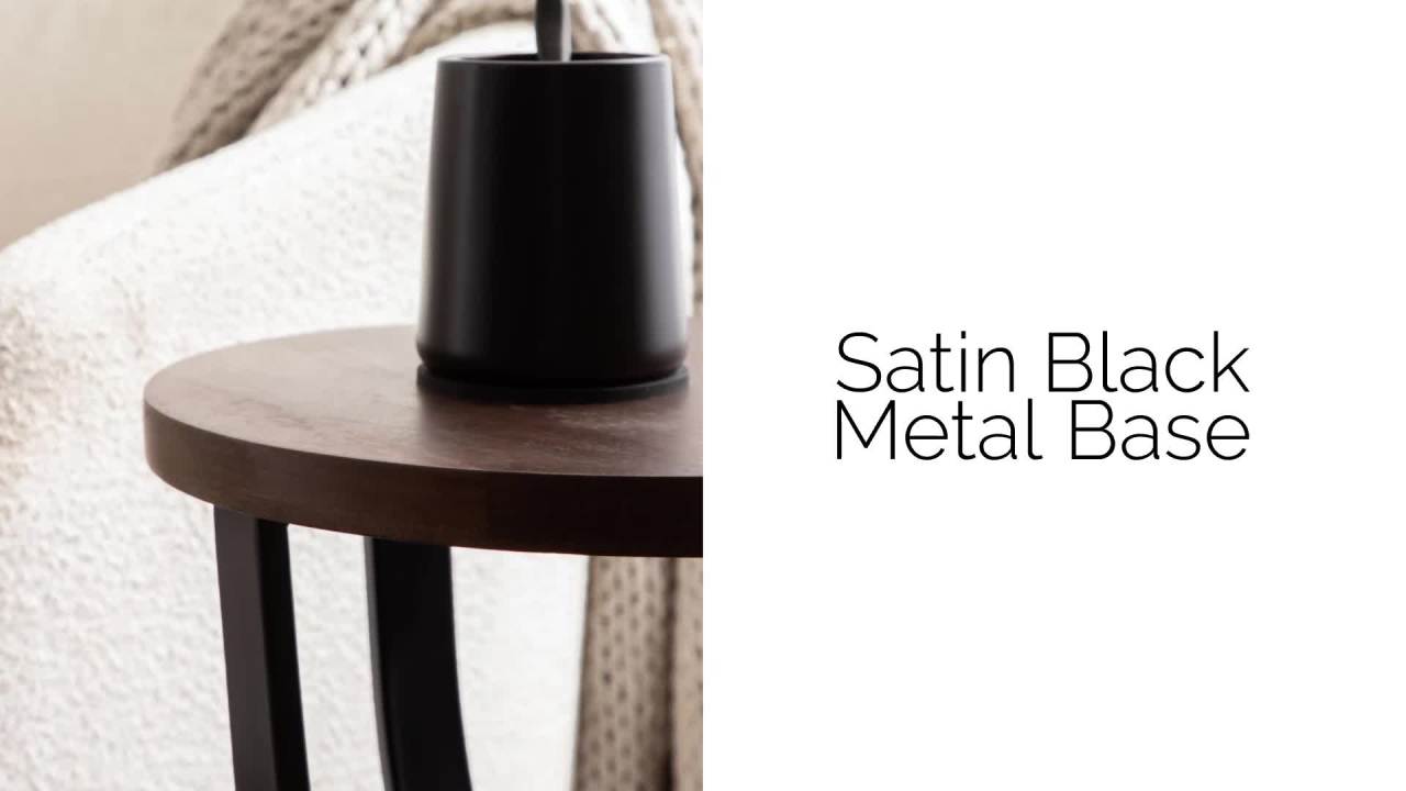thumbnail video image 2 of Kate and Laurel Ullot Modern Wood and Metal Round Side Table, 14 x 14 x 25, Brown and Black, Geometric Circle End Table for Use as Bedroom Nightstand or Indoor Plant Stand, 2 of 10