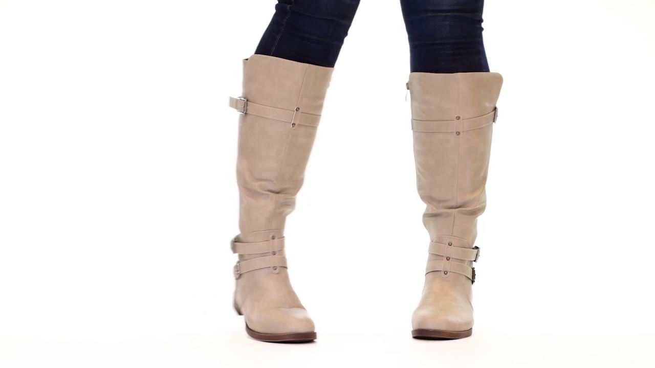 thumbnail video image 2 of Journee Womens Bite Wide Calf Stacked Heel Riding Boots, 2 of 10