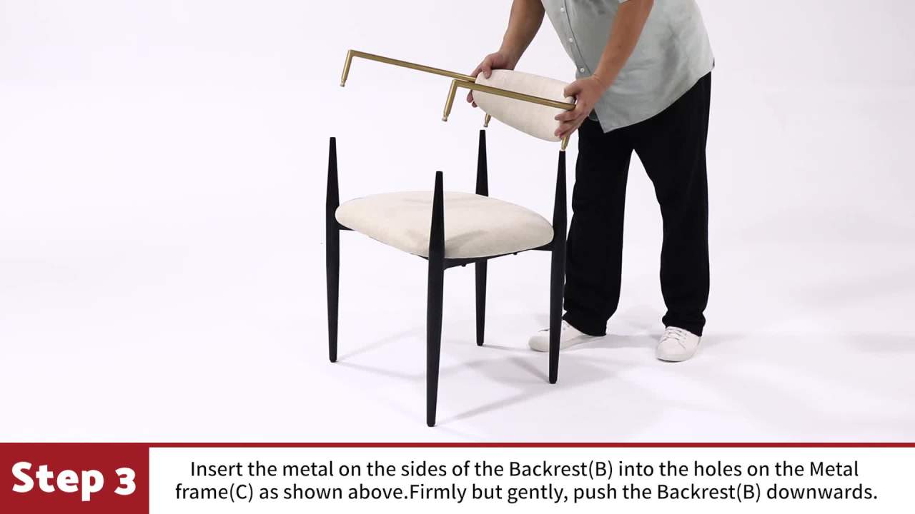 thumbnail video image 2 of Noble House Boise Fabric Upholstered Metal Dining Chairs, Set of 2, Beige, Black, and Gold, 2 of 11