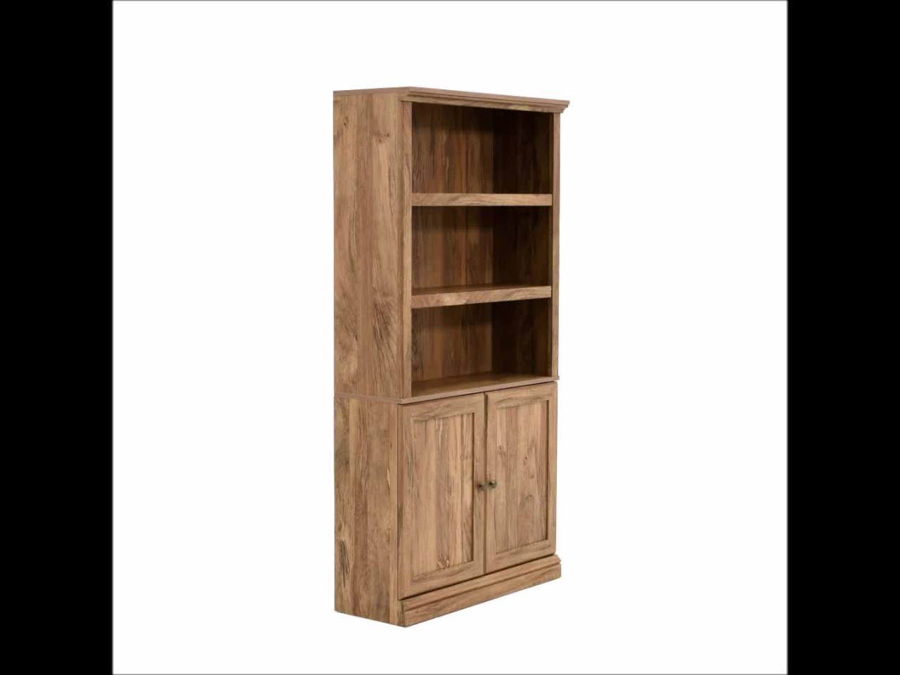 thumbnail video image 2 of Sauder Transitional 3-Shelf 2-Door Bookcase, Sindoori Mango Finish, 2 of 14