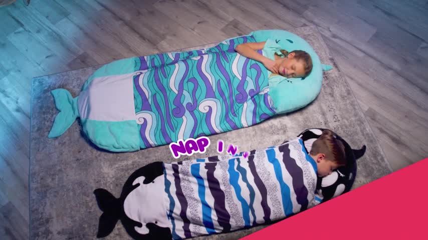 thumbnail video image 2 of Happy Nappers: Pillow & Sleepy Sack: Medium - Neil The Pink Narwhal - 54x20", 2-In-1: Plush Animal Opens To Sleeping Bag, Soft Play Character, Kids 3+, 2 of 8
