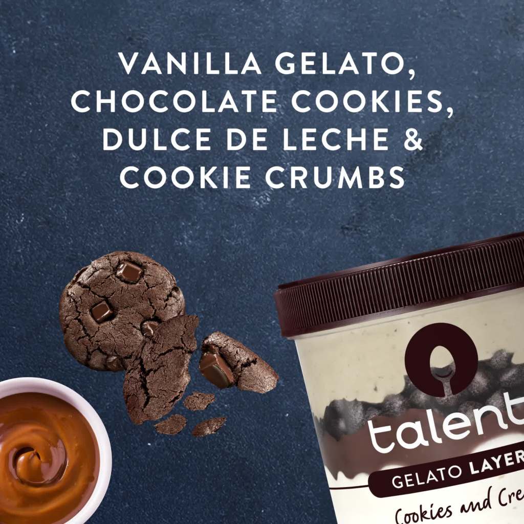 thumbnail video image 2 of Talenti Gelato Layers Non-GMO Cookies and Cream Frozen Dessert Kosher Milk, 1 Pint, 2 of 11