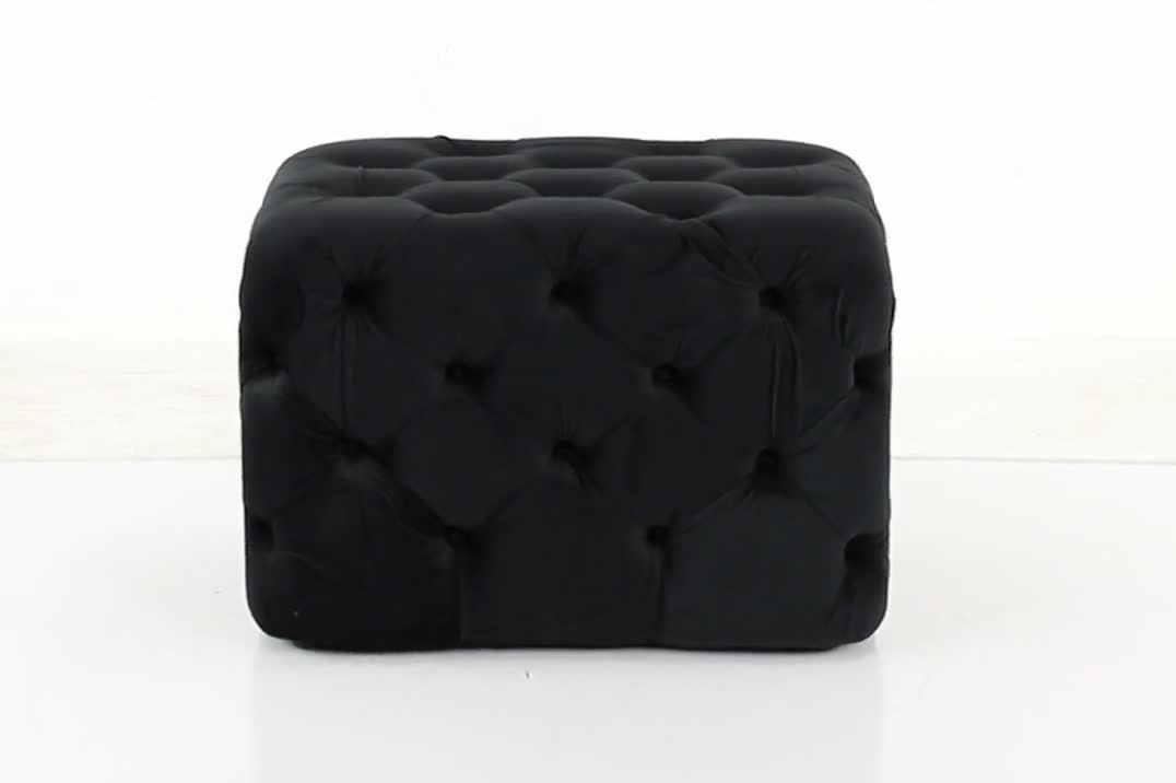 thumbnail video image 2 of DecMode Velvet Traditional Stool, Black, 28"W, 19"H, 2 of 9
