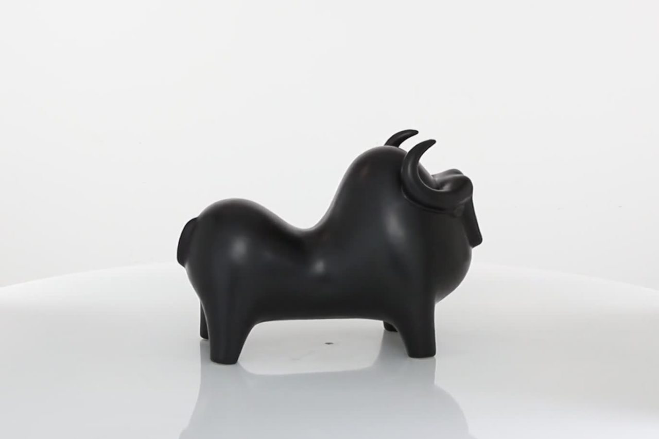 thumbnail video image 2 of 13" x 9" Black Porcelain Ceramic Handmade Bull Sculpture, by DecMode, 2 of 9
