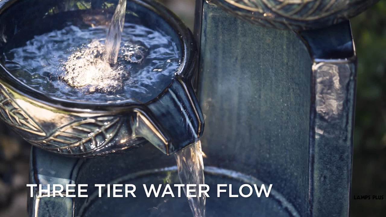 thumbnail video image 2 of Summer Leaves 26" High Large Zen Indoor Outdoor Decor Ceramic Floor Fountain with Light LED Outside Garden Patio, 2 of 8