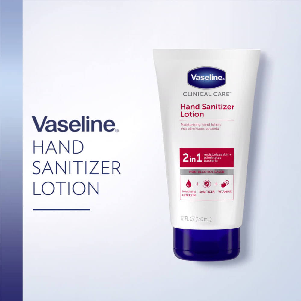 Vaseline Clinical Care 2-in-1 Moisturizing & Eliminates Bacteria Hand Sanitizer Lotion All Skin, 5.1 oz - image 2 of 11