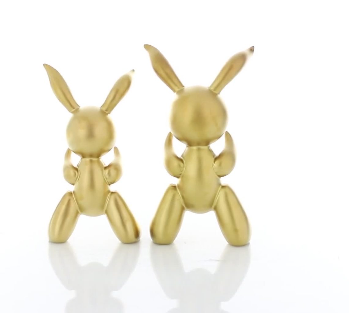 thumbnail video image 2 of 12", 11"H Gold Porcelain Ceramic Abstract Balloon Rabbit Sculpture, by DecMode (2 Count), 2 of 9