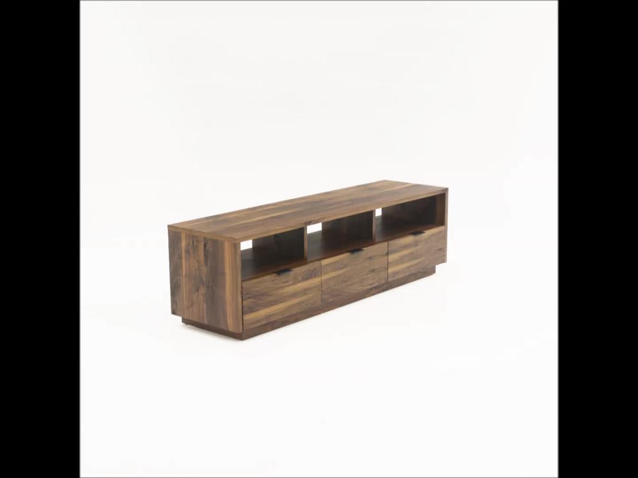 thumbnail video image 2 of Sauder Harvey Park TV Stand for TV's up to 70", Grand Walnut Finish, 2 of 14